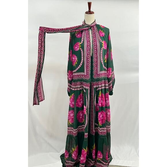 LA DOUBLEJ Sz L Large Athena Dress Silk Maxi Pink Green - Picture 7 of 14